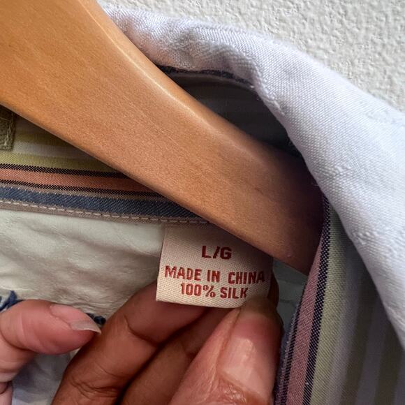 Tommy Bahama Men's Long Sleeve Button Up 100% Silk Shirt Lg Strip Blue Vacation - Picture 8 of 9